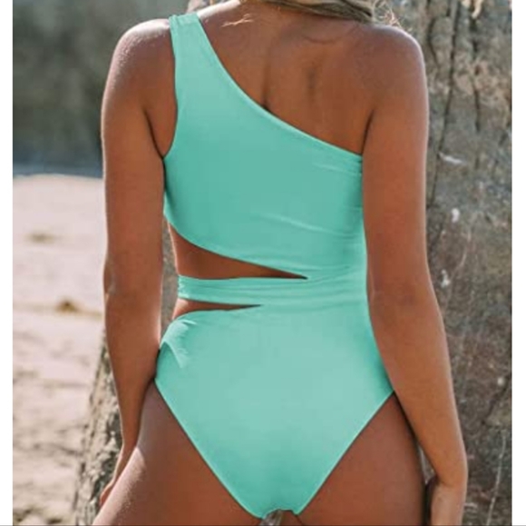 NWOT LILLUSORY Women Mint One Piece Swimsuits Sexy One Shoulder, New - Picture 2 of 4
